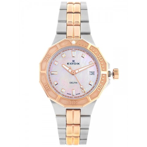 Жіночий годинник EDOX 53020 357RM ROR Delfin The Original Diver Date Lady