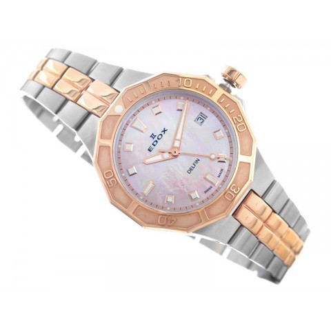 Жіночий годинник EDOX 53020 357RM ROR Delfin The Original Diver Date Lady