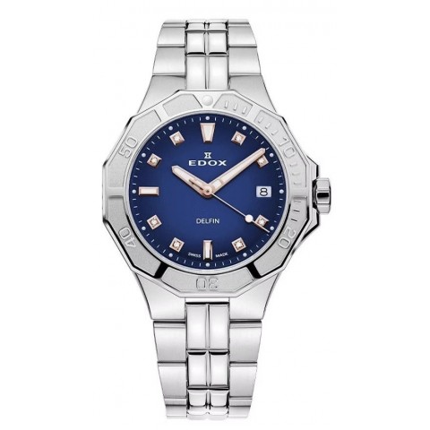 Жіночий годинник EDOX 53020 3M BUDDR Delfin The Original Diver Lady Diamonds